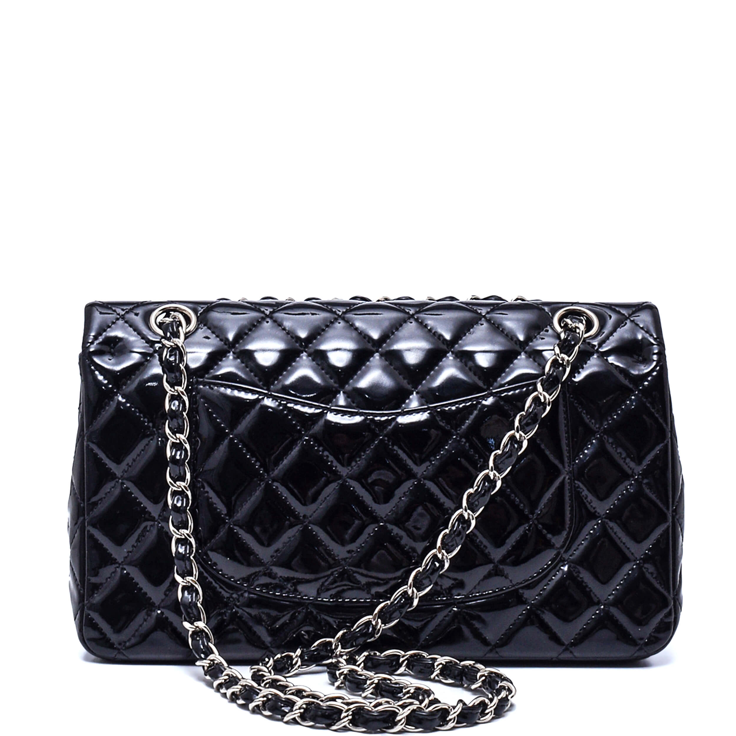 Chanel - Black Quilted Patent Leather Medium 11.12 Double Flap Bag